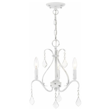 Traditional French Country Three Light Chandelier-Antique White Finish