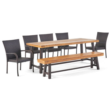 Lyons Outdoor Acacia Wood 8 Seater Dining Set With Dining Bench, Teak