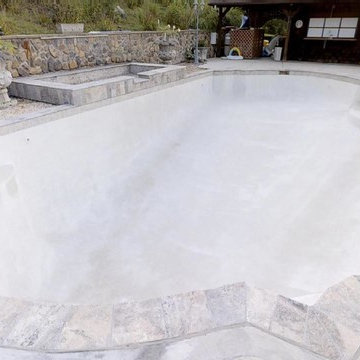 Silver Travertine Pool Coping, Tile and Spa Remodel