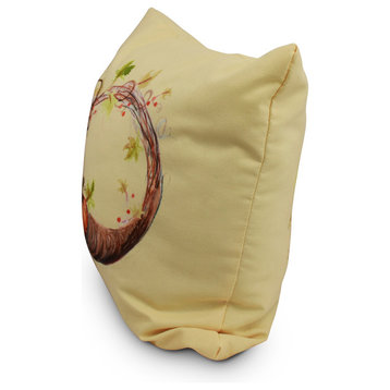 20" Cornicopia Wreath Light Yellow Fall Print Decorative Throw Pillow