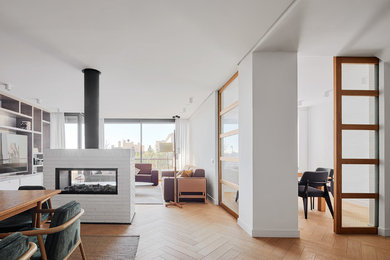 Living room - large contemporary formal and open concept living room idea in Barcelona with white walls