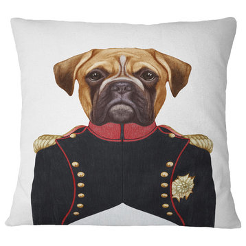 Boxer Dog in Military Uniform Animal Throw Pillow, 16"x16"