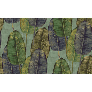 Rubber Tree Printed Textured Wallpaper, Soft Green, Double Roll
