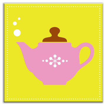 4.25"x4.25" Kitschy Kitchen Satin Decorative Tile, Spot of Tea Green-Pink