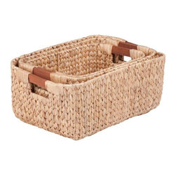 Water Hyacinth Basket Set with Wood Handles - Baskets