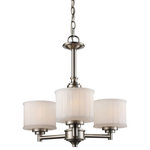 Trans Globe Lighting - Cahill Chandelier, 19.5" - The Cahill 19.5" wide Chandelier illuminates any room it is placed in and provides an elegant look to the living space. The body of the chandelier stands out among decor with its bold and glamorous design. Cool sleek sophistication defines this three light chandelier. Understated mounting hardware and frame complement the White Frost glass drum shades.