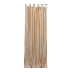 Mogul Interior - Beige Tab Top Velvet Curtain / Drape /Panel- Pair Indian Window Treatment,48x108 - Curtains