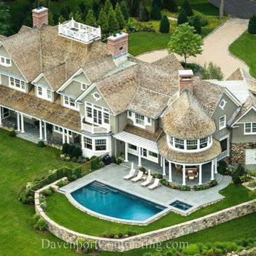 Custom Waterfront Shingle Style Home Riverside, CT: Aerial View