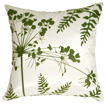 Pillow Decor - White with Green Spring Flower and Ferns Pillow