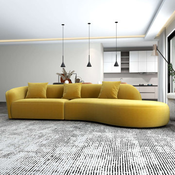 Elijah Japandi Style Curvy Sectional Sofa - Dark Yellow