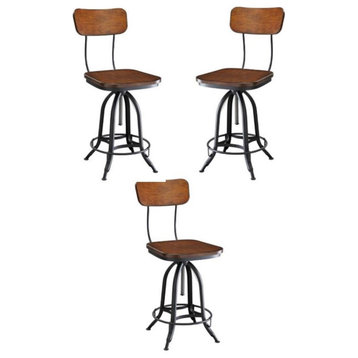 Home Square Adjustable Wood Bar Stool in Textured Black Finish - Set of 3