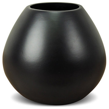 Drop Wide Short Ceramic Vase in Black Matte 6"H