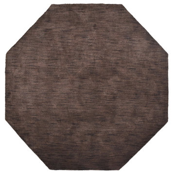 Hand Knotted Loom Wool Area Rug Solid Brown, [Octagon] 8'x8'