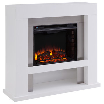 London Stainless Steel Fireplace, White and Silver