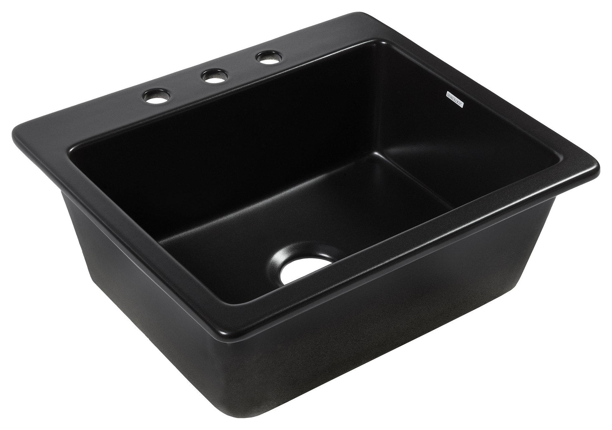 Jackson Matte Black Fireclay 25" Single Bowl Drop-In Kitchen Sink with 3 Holes