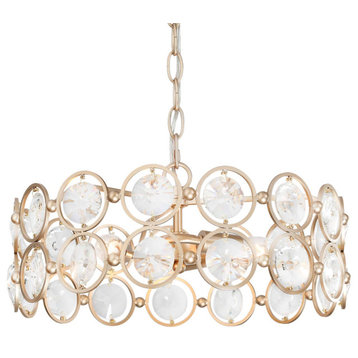 LNC 3-Light Modern Drum Matte Gold with Crystal Chandelier With 7H"