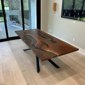 BLACK WALNUT EPOXY CASTED DINING TABLE
