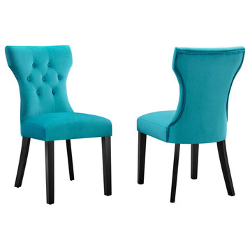Silhouette Performance Velvet Dining Chairs, Set of 2, Blue