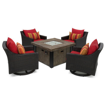 Deco 5 Piece Outdoor Patio Motion Fire Chat Set, Sunset Red