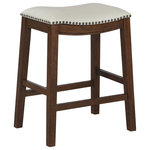 OSP Home Furnishings - 2-Pack Saddle Stool 24" Counter Height Farmhouse Style, Cream Faux Leather - Refresh your kitchen with a pair of chic 24" counter height bar stools. The perfect option for entertaining friends, quick meals, and enjoying a morning cup of coffee. Tons of classic charm thanks to a painted, dark walnut finish, beautiful nailhead trim surrounding a thick padded saddle seat. Attractive solid wood frame. Sold as convenient 2-pack. Arrives ready to assemble.