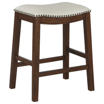 2-Pack Saddle Stool 24" Counter Height Farmhouse Style, Cream Faux Leather