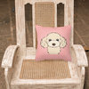 Checkerboard Pink Buff Poodle Canvas Fabric Decorative Pillow BB1258PW1414