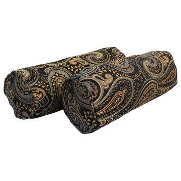 20"X8" Double-Corded Jacquard Chenille Bolster Pillows, Set of 2, Black Paisley