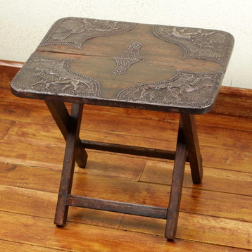 Novica African Savannah Wood and Brass Folding Table