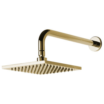 Brushed Gold Square Rainfall Shower Head, 12"
