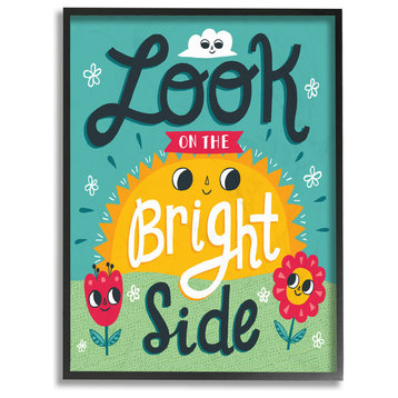 Sun and Flowers Script Lettering Look On The Bright Side Framed Giclee, 11"x14"