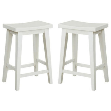 Home Square Modern Cotton Counter Stool in White Finish- Set of 2