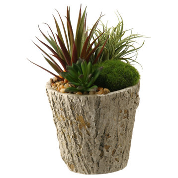Easter Grass and Succulents in Weathered Oak Look Cement Planter