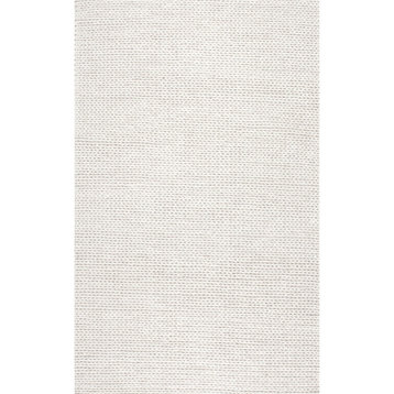nuLOOM Braided Wool Hand Woven Chunky Cable Rug, Off White, 8'x11'