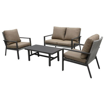 Lone Star 4-Piece Outdoor Seating Set, Gray With Beige Cushions