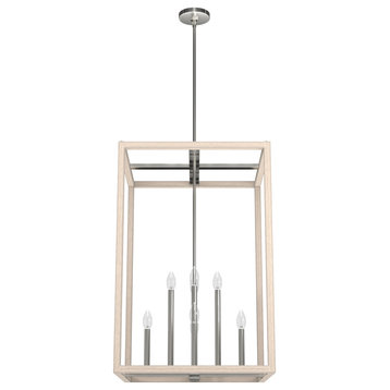 22" Squire Manor Brushed Nickel/Bleached Wood 4-Light Pendant