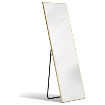 64" x21" Full Body Gold Metal Rectangle Floor Mirror for Interior Design