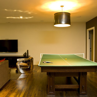 Design ideas for a modern basement in Chicago with yellow floors.