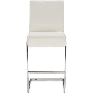 Toulan White Faux Leather Upholstered Stainless Steel Barstool
