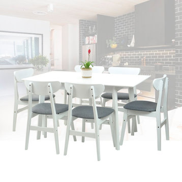 Dining Room Set of 6 Yumiko Chairs and Extendable Table Solid Wood w/Padded Seat, White