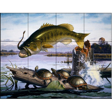 Tile Mural, Largemouth Bass And Turtles by John Rice