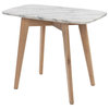 Cima 12" x 21" Rectangular Italian Carrara White Marble Side Table with Oak Legs