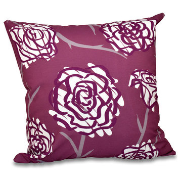 Spring Floral 2, Floral Outdoor Pillow, Purple, 18"x18"