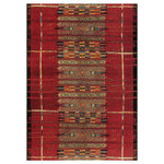Trans Ocean - Liora Manne Marina Tribal Stripe Indoor/Outdoor Rug Red 8'10"x11'9" - This area rug is inspired by traditional tribal designs that features linear patterns detailed with multiple colors and intricate shapes. The striking red background serves to highlight the vivid accent colors in yellow, black, purple and ivory to compliment its bold design, making this a truly unique piece for any space inside or outside your home.Made in Egypt from 100% polypropylene, the Marina Collection is Power Loomed to create intricate designs with a broad color spectrum and a high-quality finish. The material is flatwoven, low profile, weather resistant, UV stabilized for enhanced fade resistance, durable and ideal for those high traffic areas such as your patio, sunroom, kitchen, entryway, hallway, living room and bedroom making this the ideal indoor or outdoor rug. Detailed patterns are offered in an eclectic mix of styles ranging from tropical, coastal, geometric, contemporary and traditional designs; making these perfect accent rugs for your home. Limiting exposure to rain, moisture and direct sun will prolong rug life.