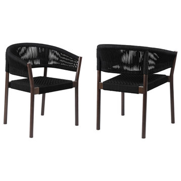 Doris Indoor Dining Chair, Dark Eucalyptus Wood With Black Rope, Set of 2