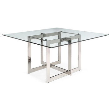 Modrest Keaton Square Modern Glass + Stainless Steel Dining Table