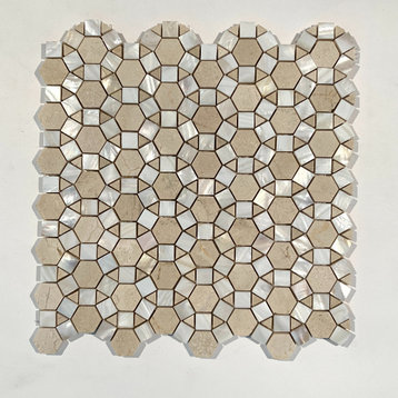 Bloom Crema Marfil Waterjet Mosaic With White Shell