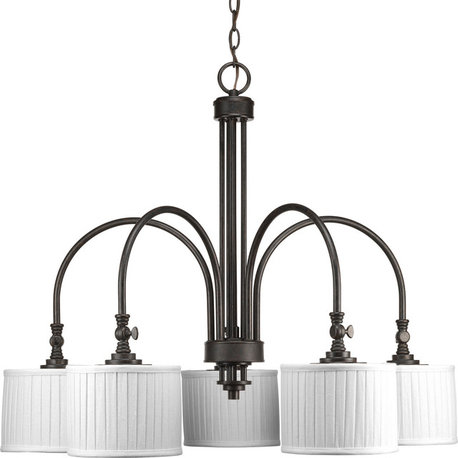 Progress Lighting Clayton 5-Light Espresso Chandelier White Pleated, Espresso