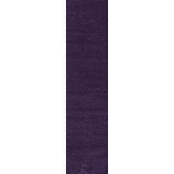 Haze Solid Low-Pile Runner Rug, Purple, 2 X 10