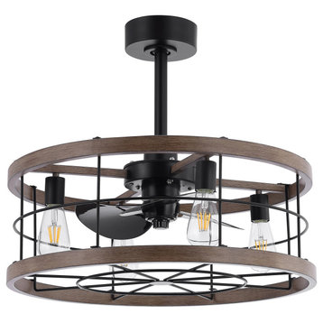 24" Modern 4-light Chandelier Ceiling Fan With Remote Control and LED Bulbs