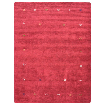Hand Knotted Loom Silk Mix Area Rug Contemporary Red